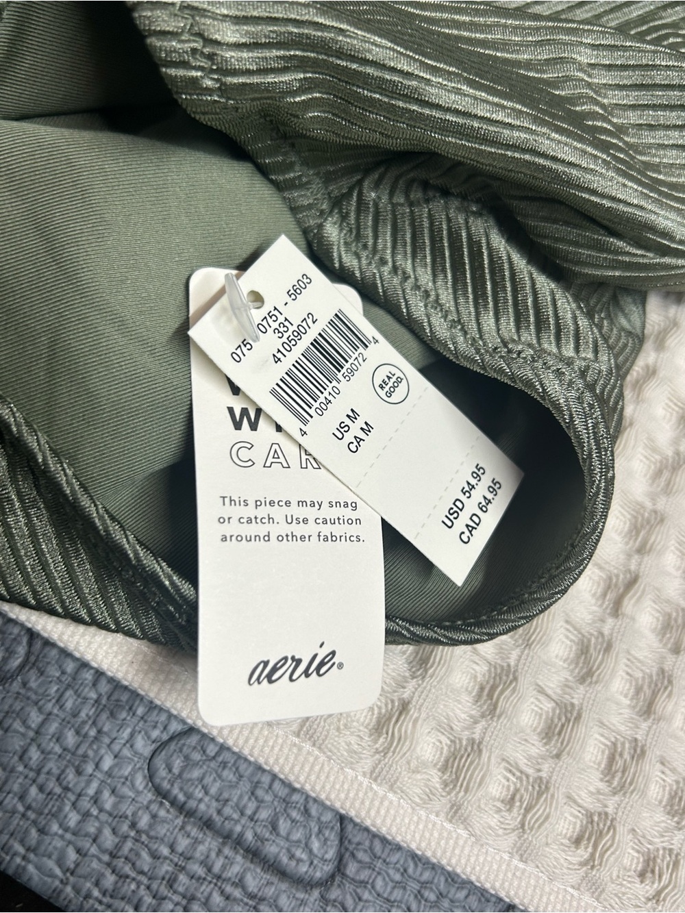 NWT Aerie Ribbed Olive Green One-Piece Wrap Around Tie Swimsuit - Picture 9 of 9